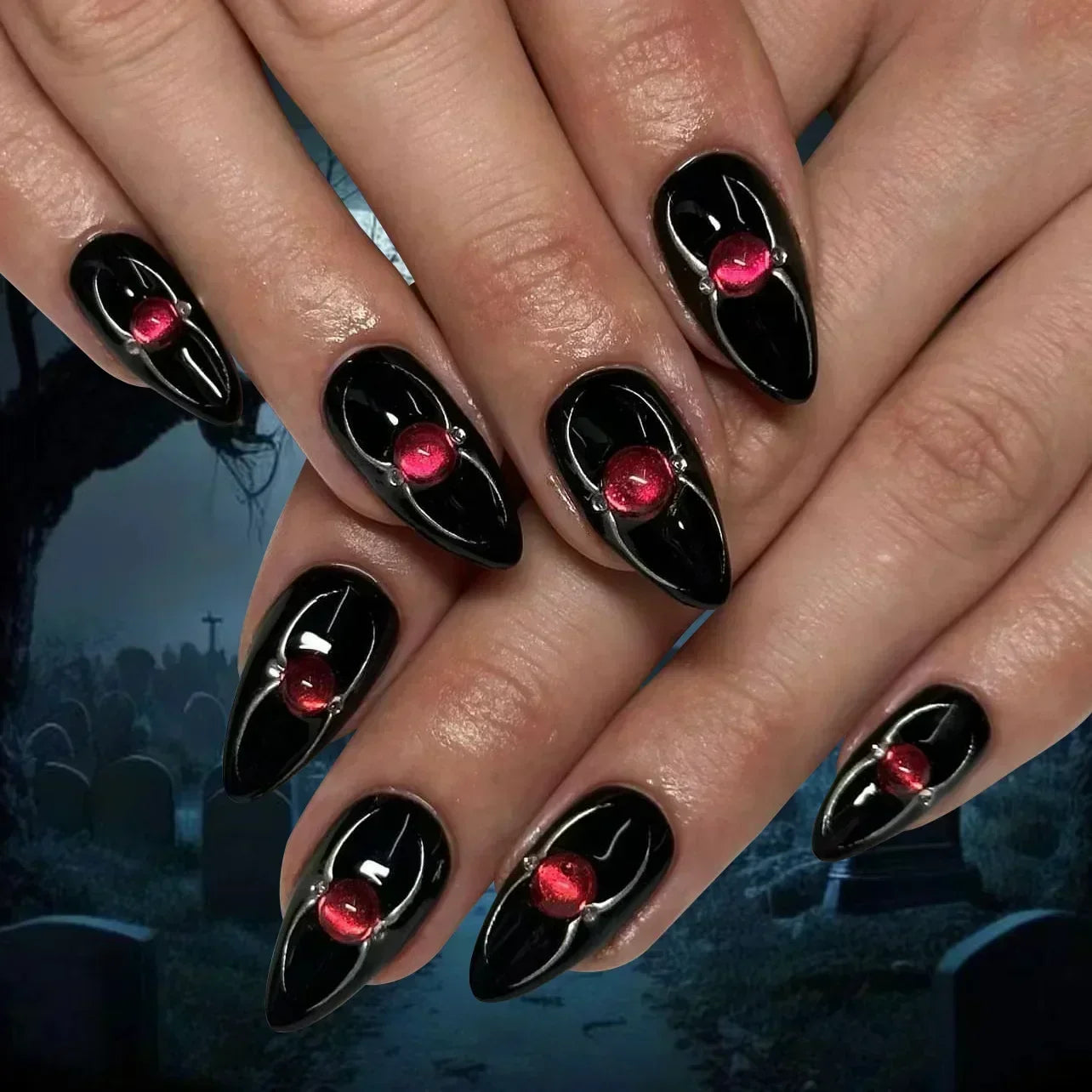 Halloween False Nails – Almond-Shaped Cute Clown