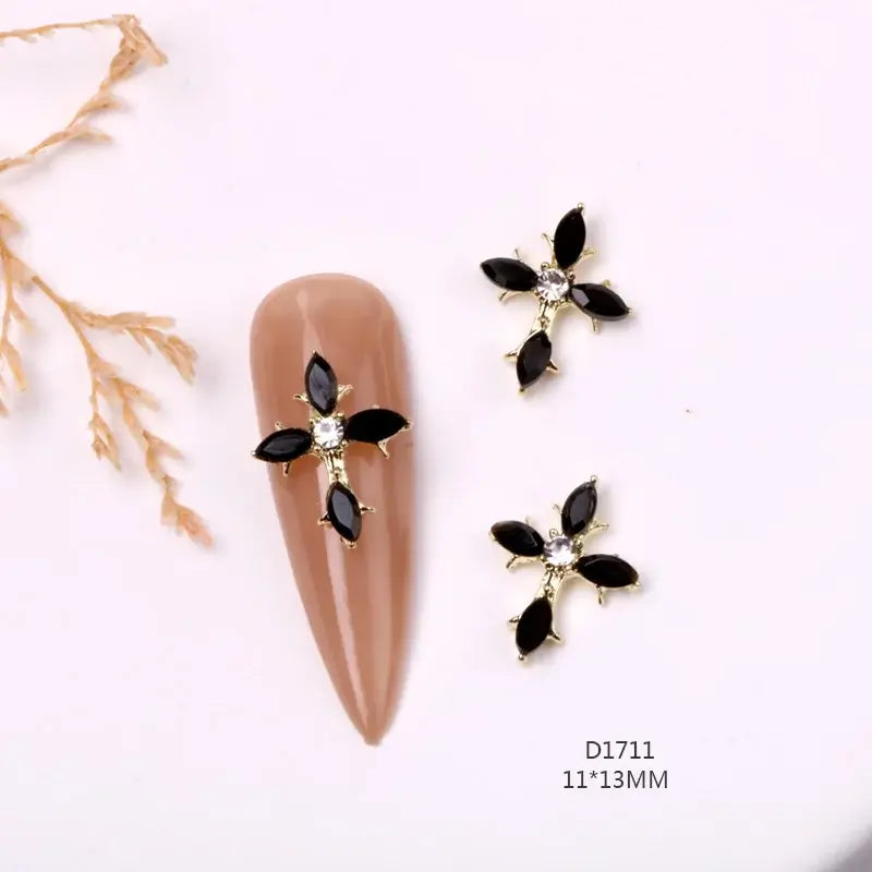10Pcs 3D Silver Cross Nail Charms – Punk Nail Art Decorations