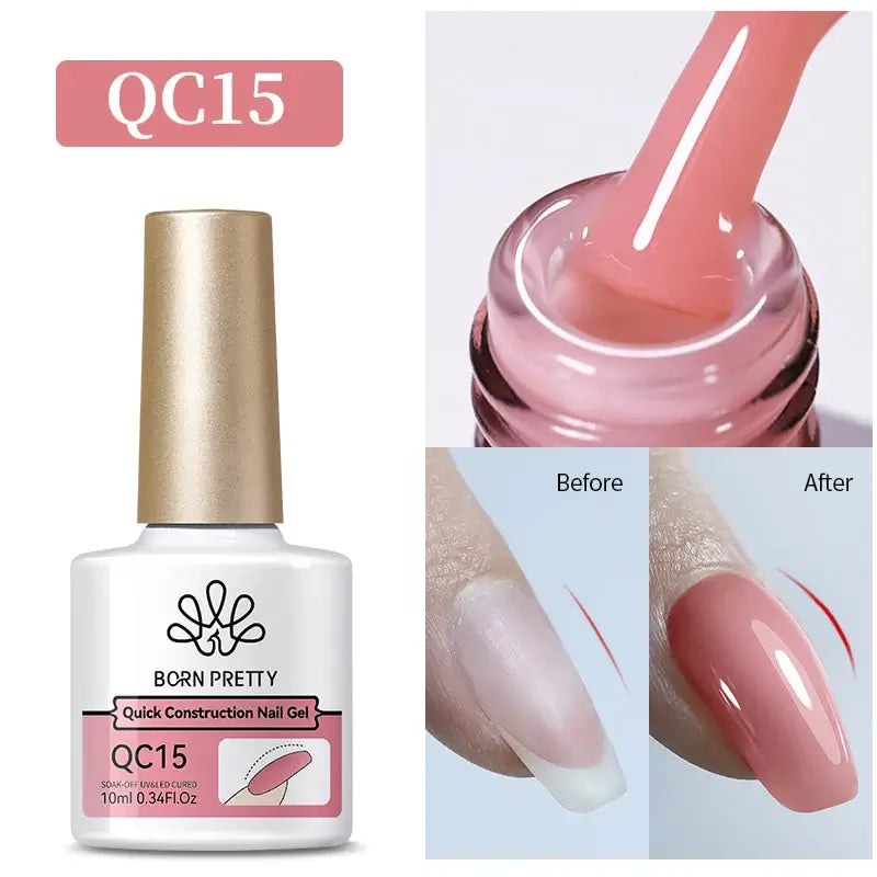 Nail Stamping Polish Born Pretty QC15 nail gel with application process and before/after effect on nails.