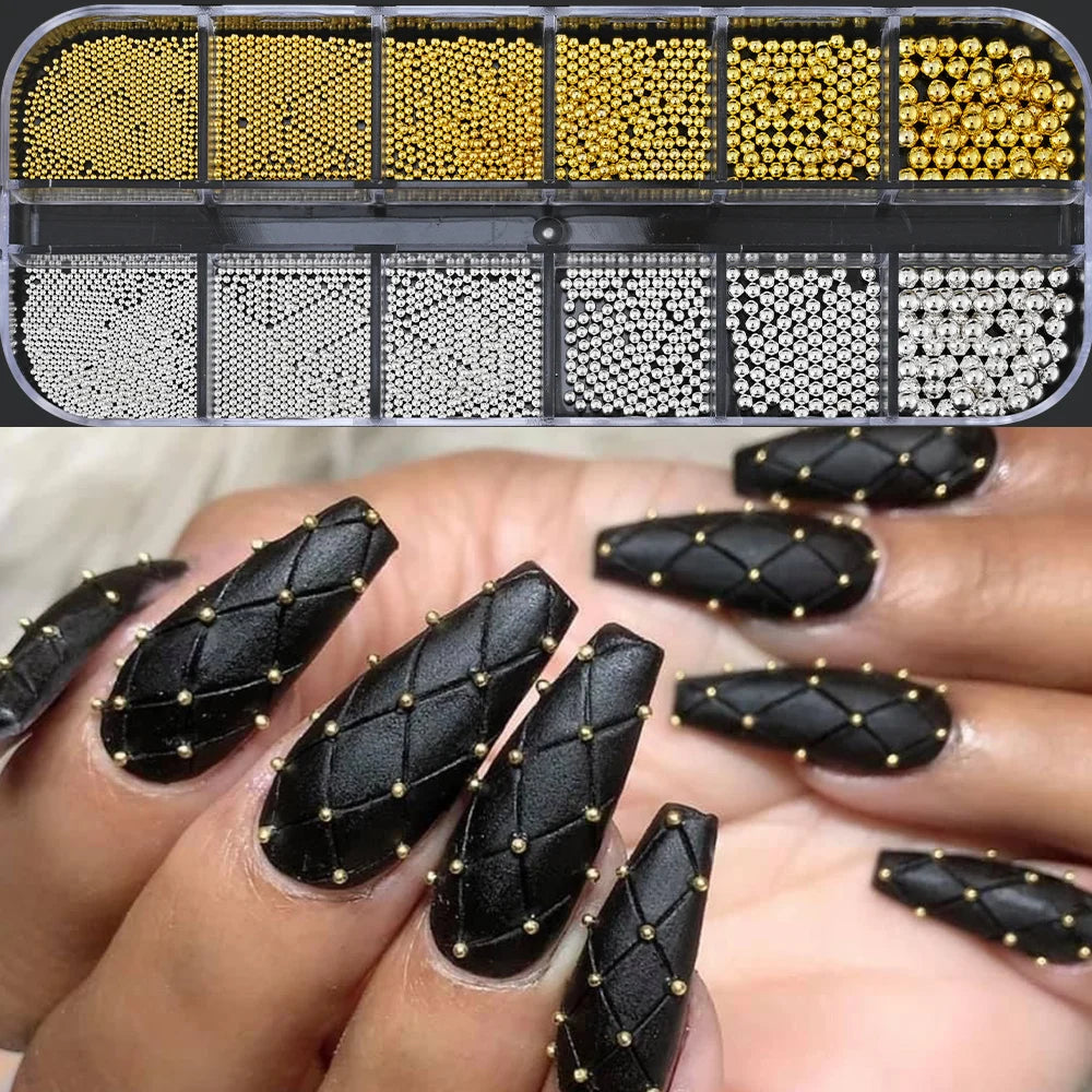 Gold Caviar Beads Nail Charms – Metal 3D Nail Art