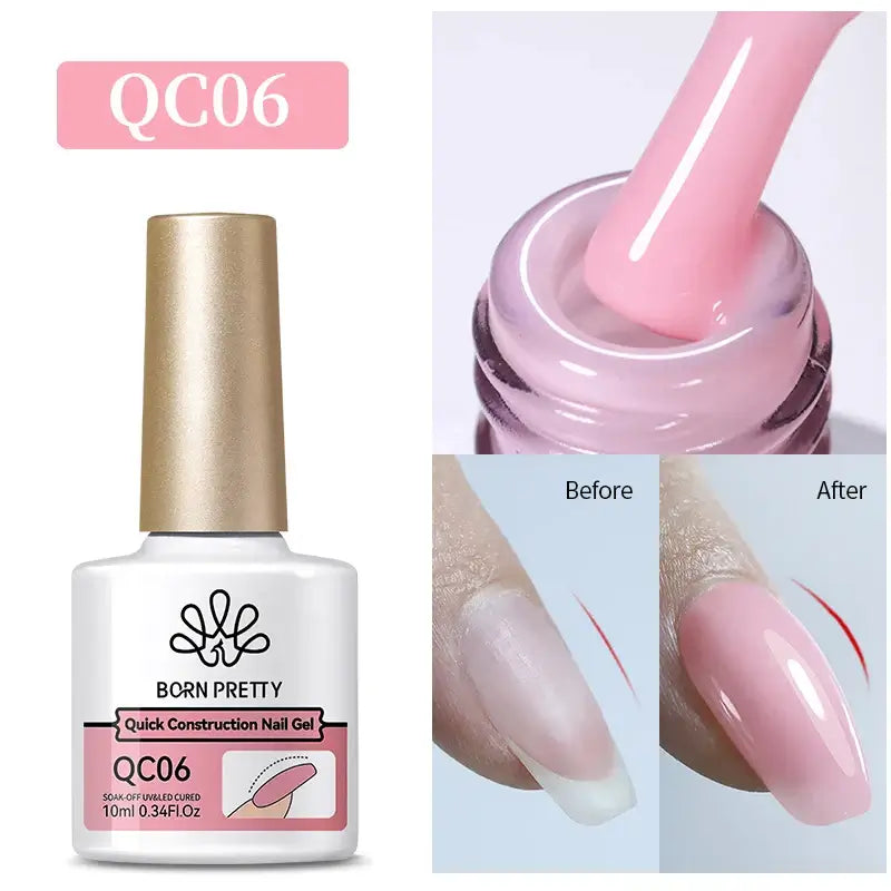 Nail Stamping Polish Born Pretty QC06 nail gel with application process and before/after effect on nails.