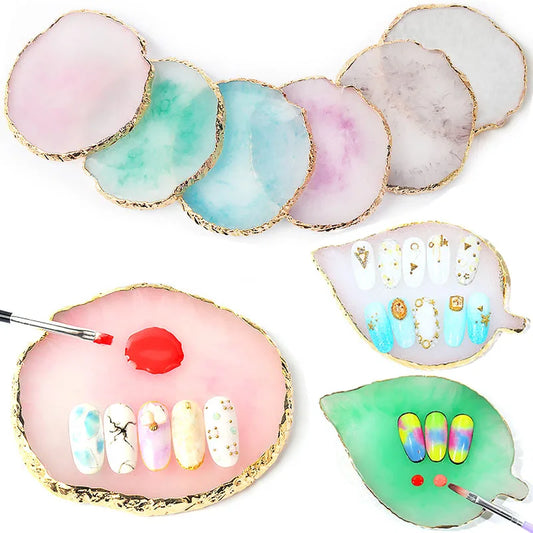Nail Art Palette – Resin Agate Stone Mixing & Display Tool for Gel Polish