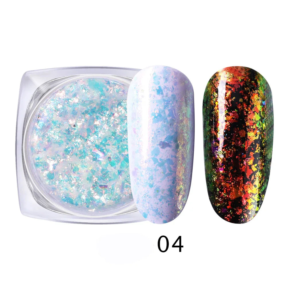 1 Box Aurora Glitter Opal Flakes – Iridescent Sequins Nail Art Powder for Mermaid Nails
