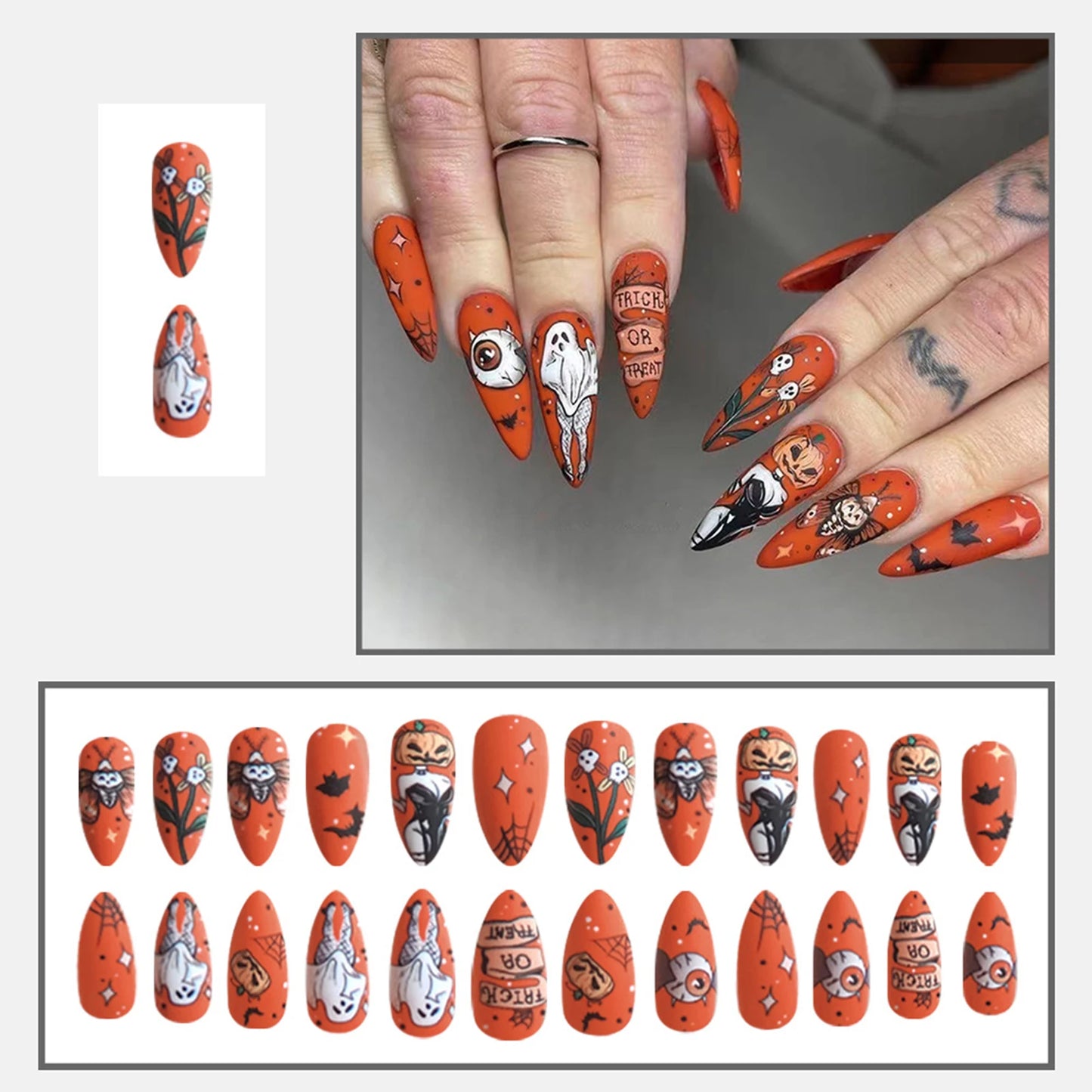 Halloween Press On Nails – Pumpkin Ghost Design - 24 Pc.