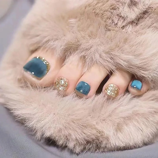 French Glitter Square Press-On Toenails - 24 Pcs.