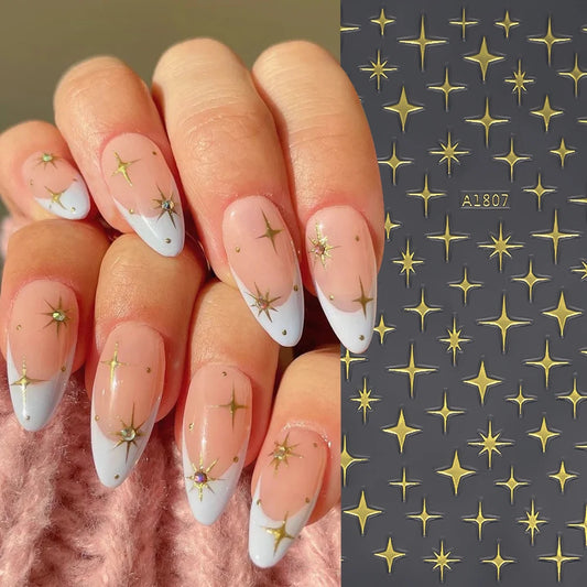 1pc Y2K Silver & Gold Star Nail Art Stickers – Glossy Laser Starlight Decal for Easy Nail Art