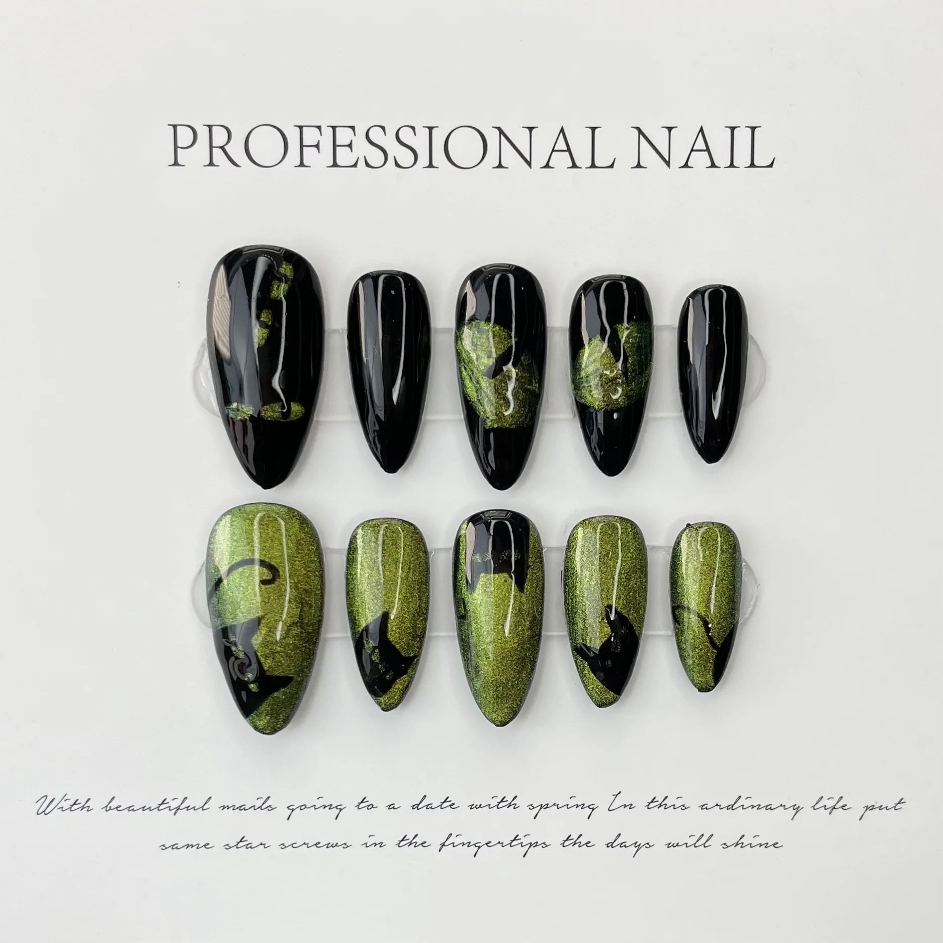 Halloween Press On Nails – Handmade Almond Cat’s Eye