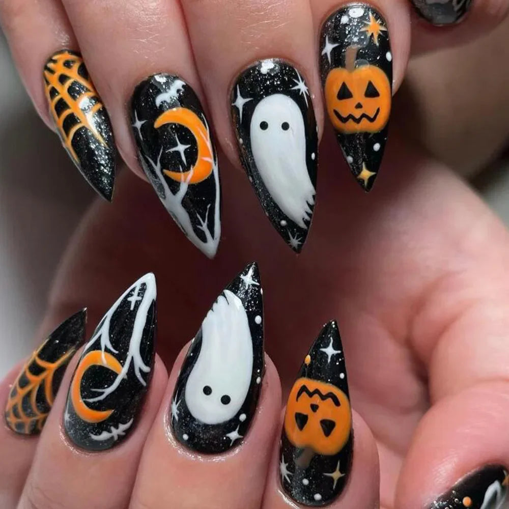 Halloween False Nails – Almond-Shaped Cute Clown