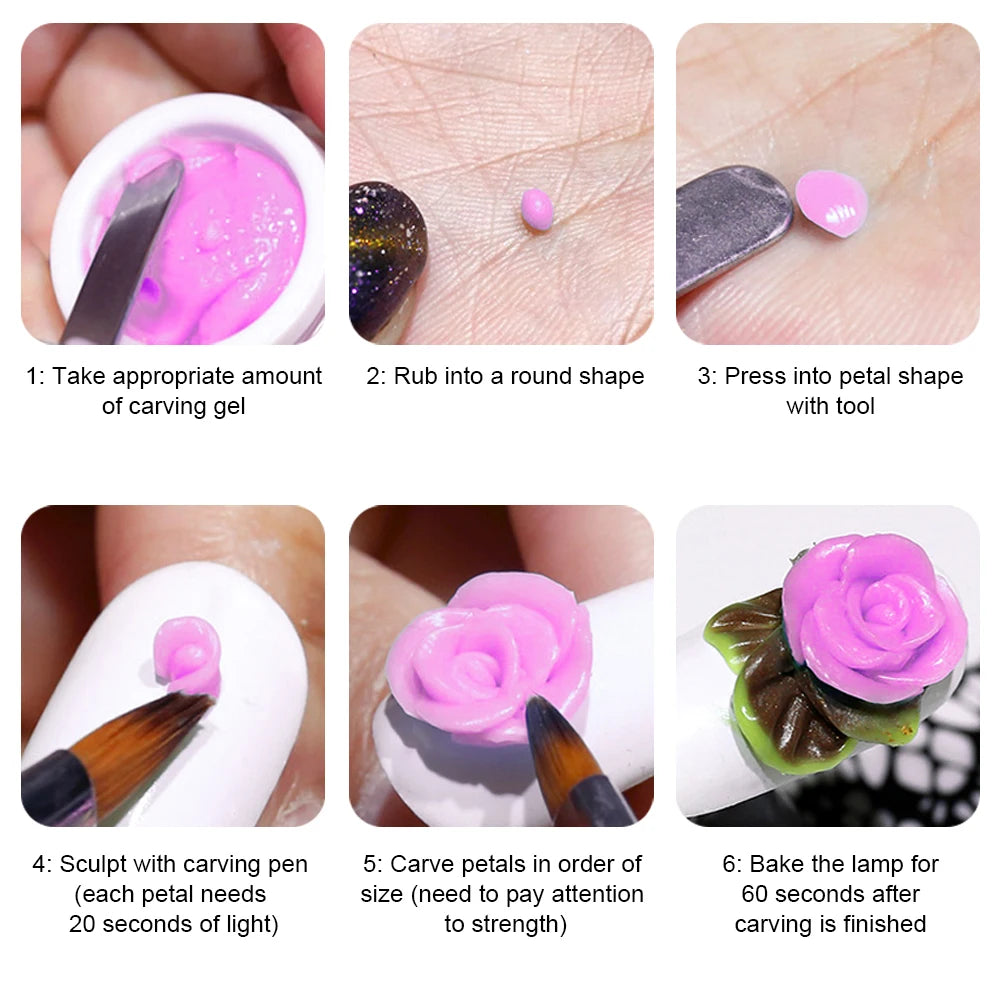 3D Nail Art Carving Gel Kit – UV Solid Mud Modelling Gel