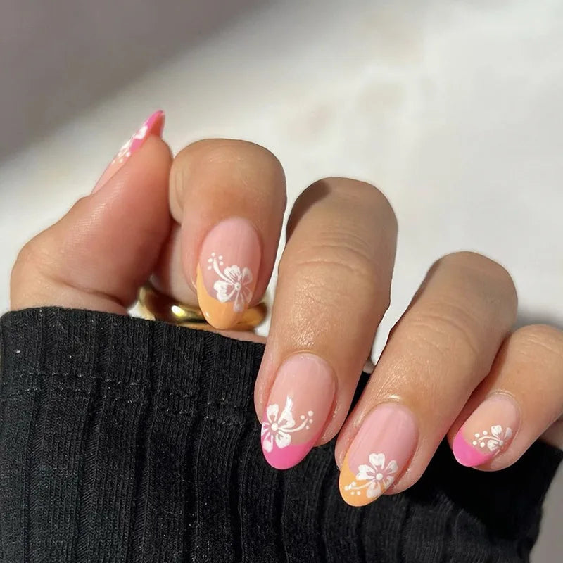 Pink French Tip Short Press On Nails – Elegant Square Nail Set