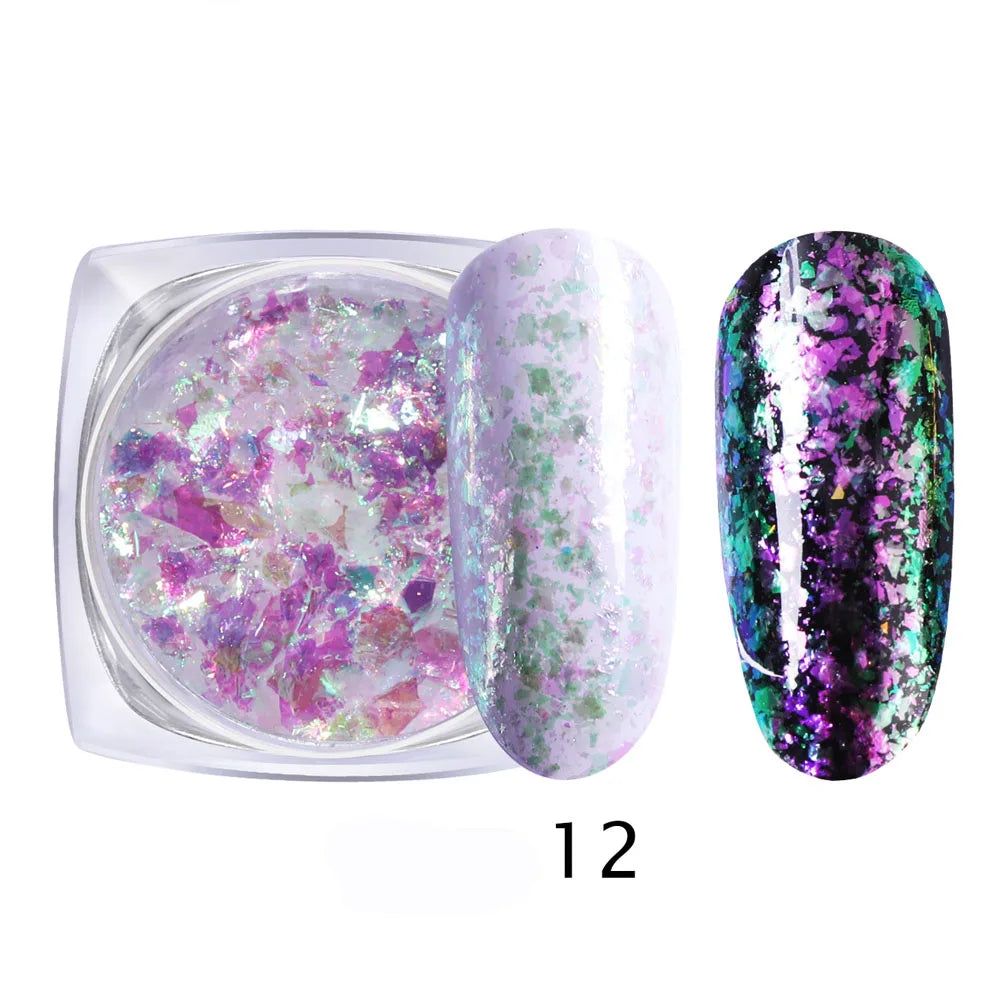 1 Box Aurora Glitter Opal Flakes – Iridescent Sequins Nail Art Powder for Mermaid Nails