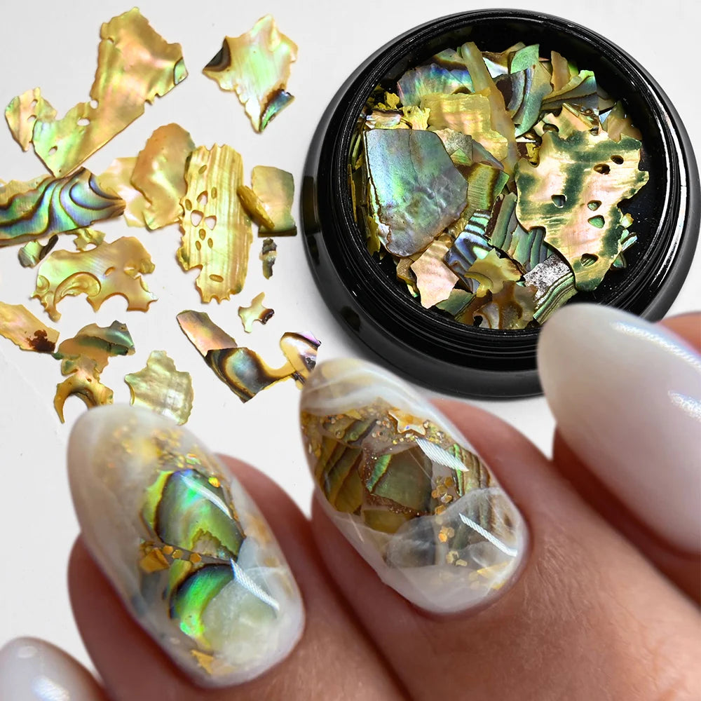 5g Abalone Shell Fragments – 3D Seashell Nail Art Charms for Gradient Nails | Ultra-Thin Natural Shell Sequins