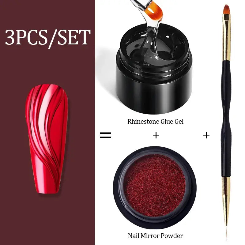 3D Nail Decoration Kit – Mirror Powder & 3D Gel