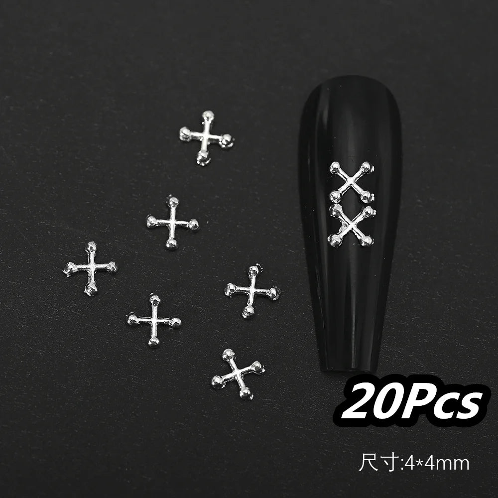 Punk Cross Nail Charms – 3D Metal Nail Art Accents