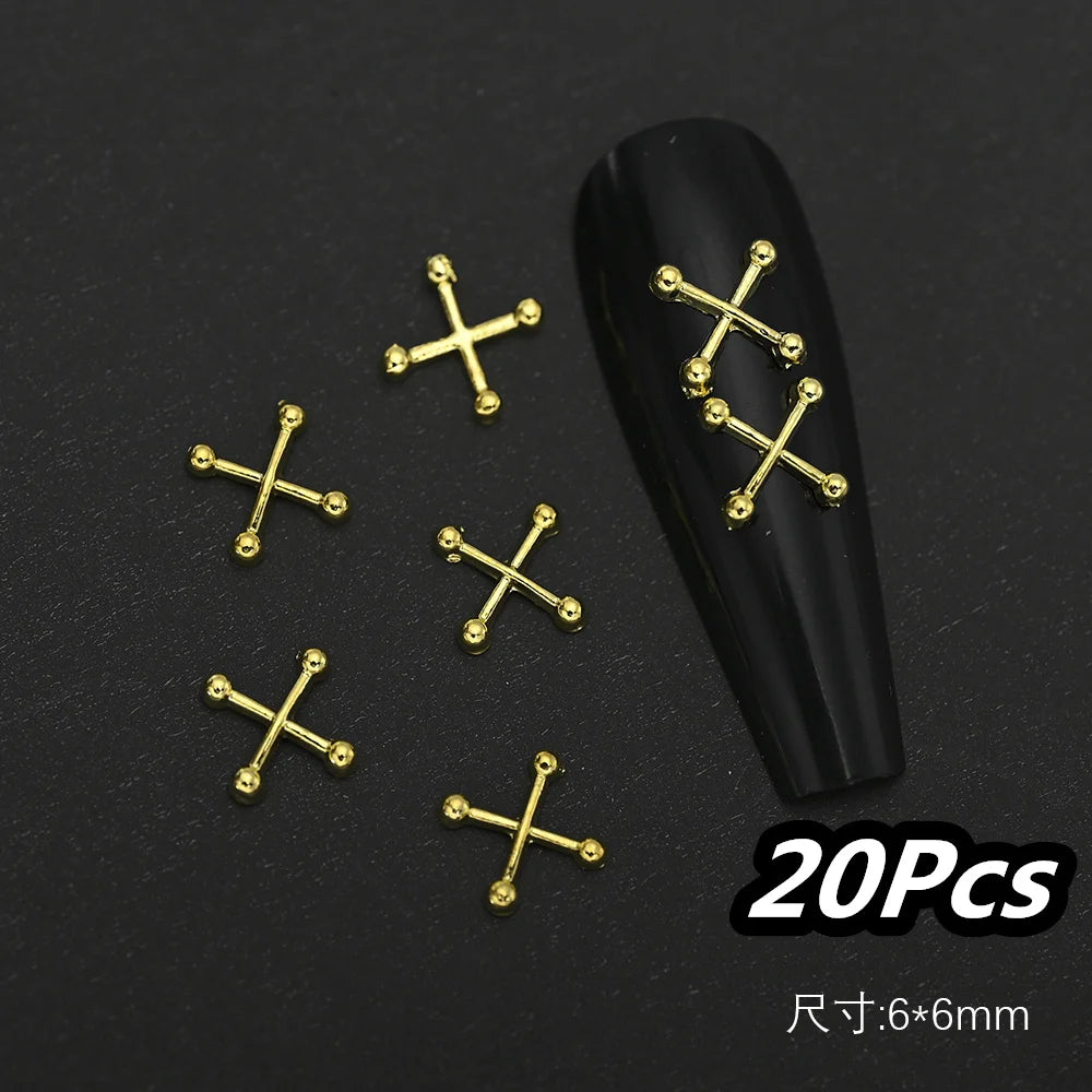 Punk Cross Nail Charms – 3D Metal Nail Art Accents