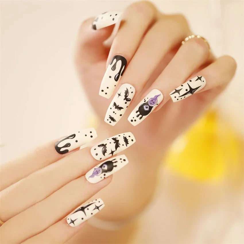 Halloween Round Acrylic Press On Nails – 24PCS Long Set