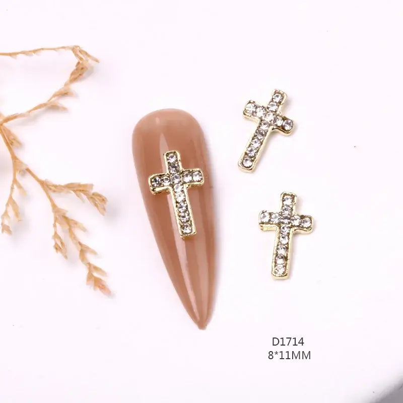 10Pcs 3D Silver Cross Nail Charms – Punk Nail Art Decorations