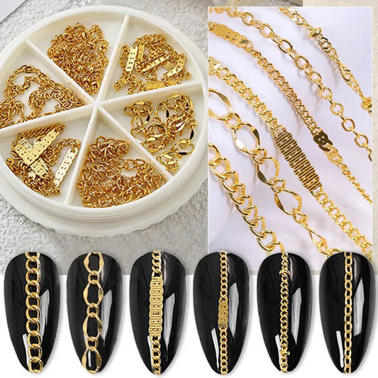 3D Rhinestone & Pearl Claw Nail Chain – Gold & Silver Metal Beads