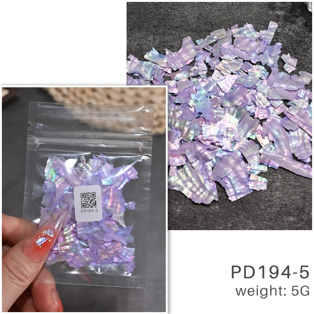 5g Abalone Shell Fragments – 3D Seashell Nail Art Charms for Gradient Nails | Ultra-Thin Natural Shell Sequins