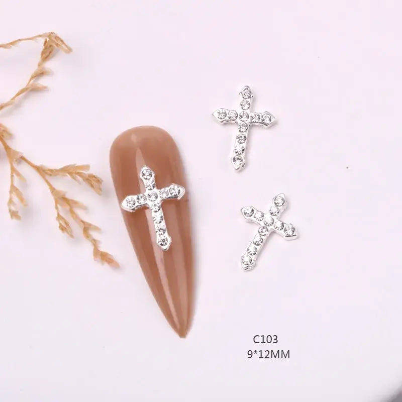 10Pcs 3D Silver Cross Nail Charms – Punk Nail Art Decorations
