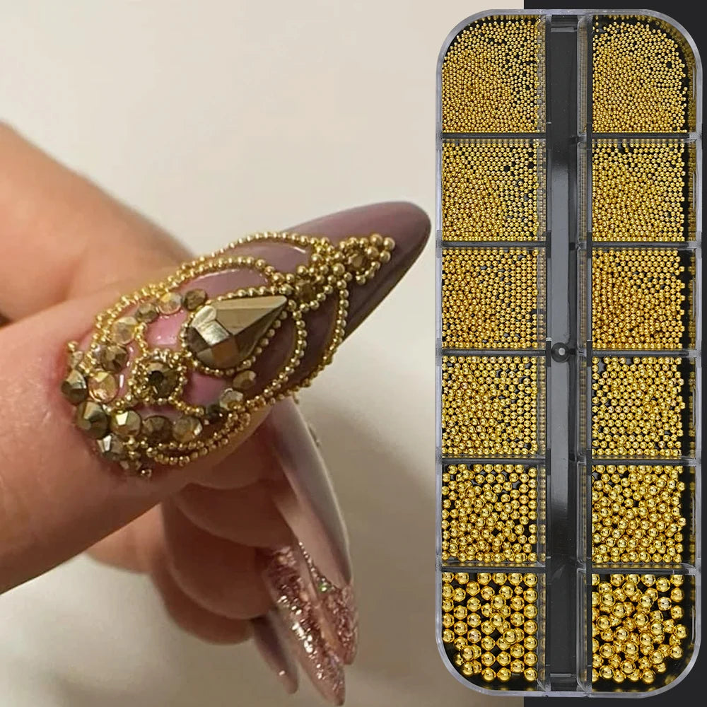 Gold Caviar Beads Nail Charms – Metal 3D Nail Art