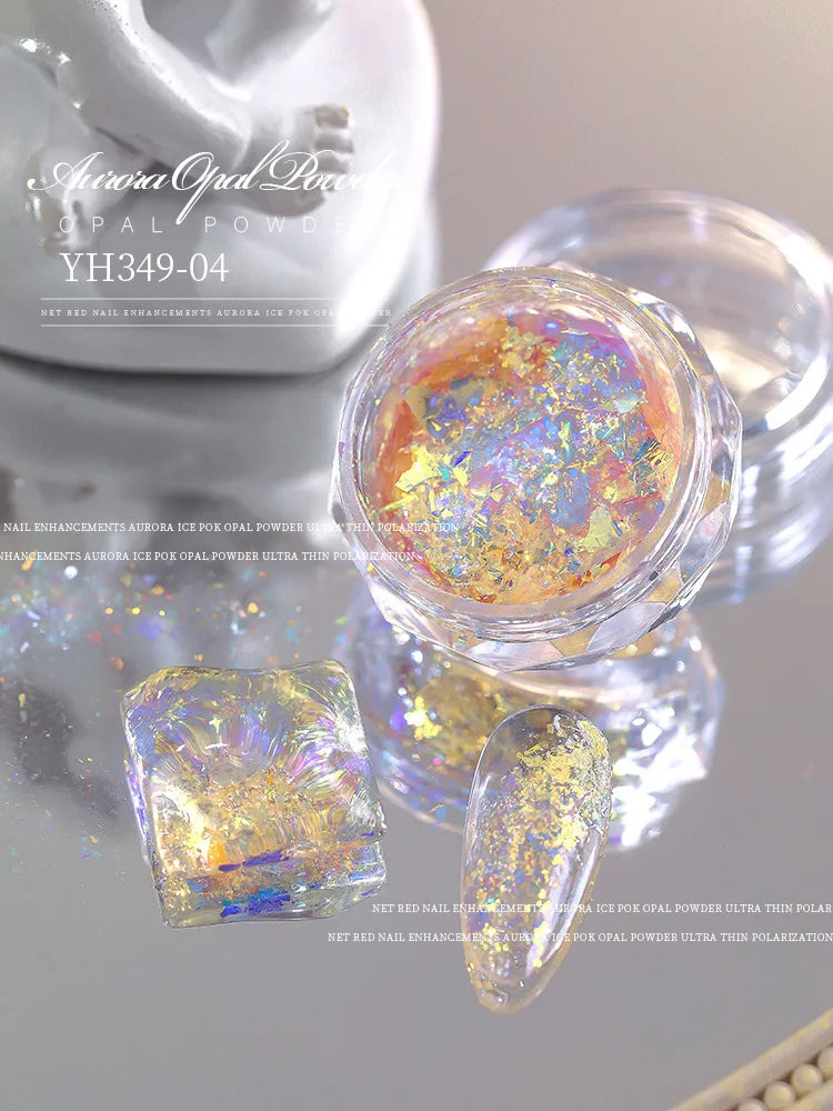 1 Box Aurora Glitter Opal Flakes – Iridescent Sequins Nail Art Powder for Mermaid Nails