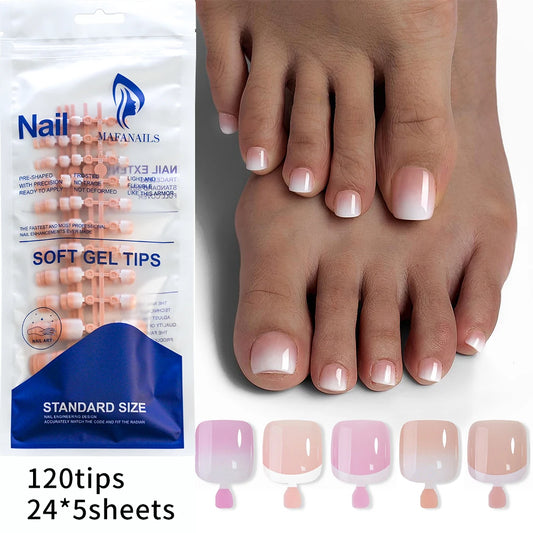 120pcs French Short Square Fake Toe Nails – Nude Pink Press-On Toenails for Women | Full Cover Nail Art Set