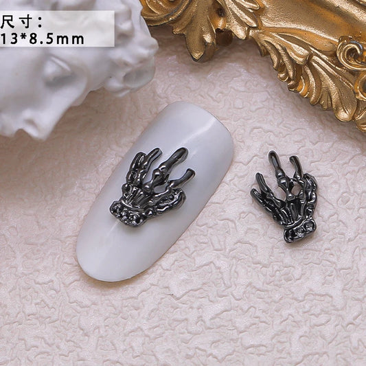 Skeleton Nails with 3D Nail Charms – Halloween Nails