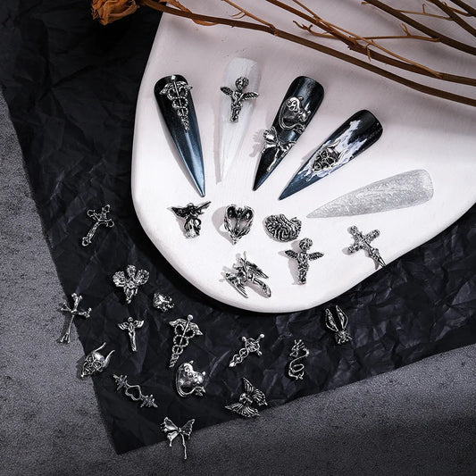 Punk Halloween Nail Art Charms – 3D Gothic, Ghost & Cross