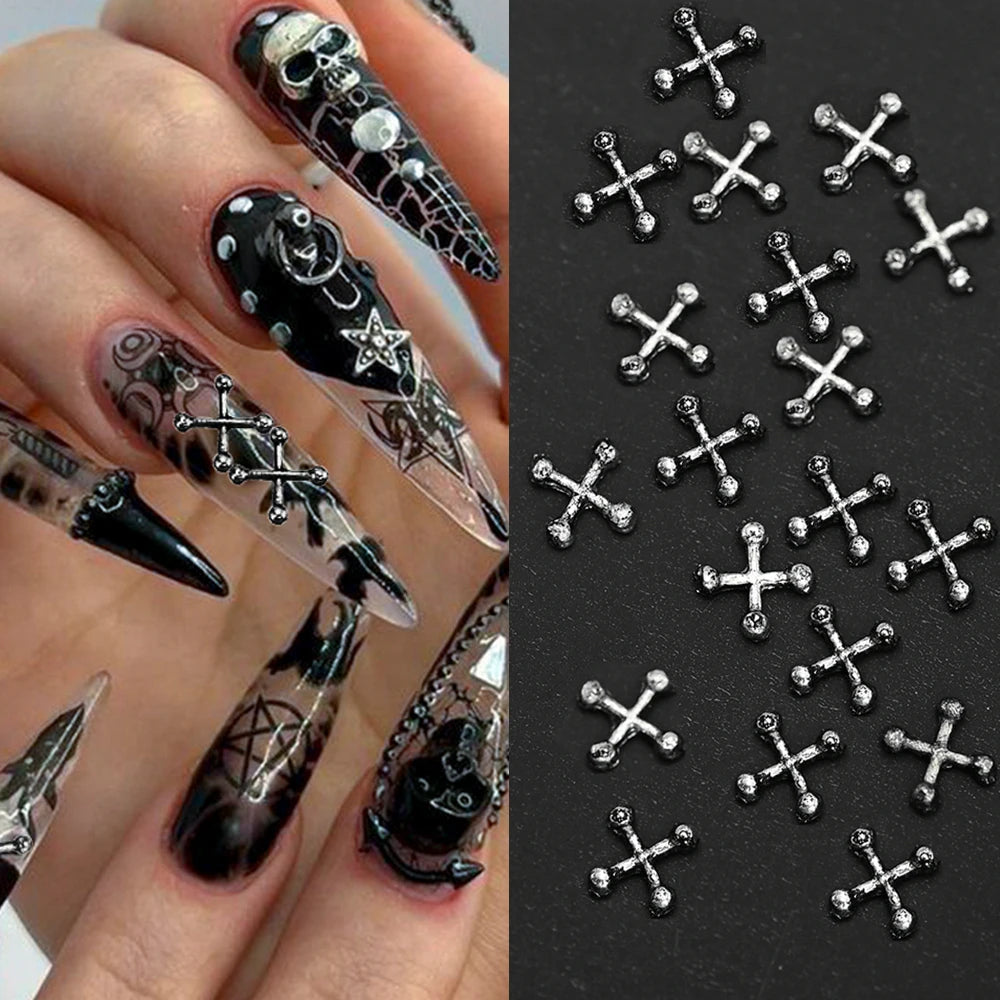 Punk Cross Nail Charms – 3D Metal Nail Art Accents