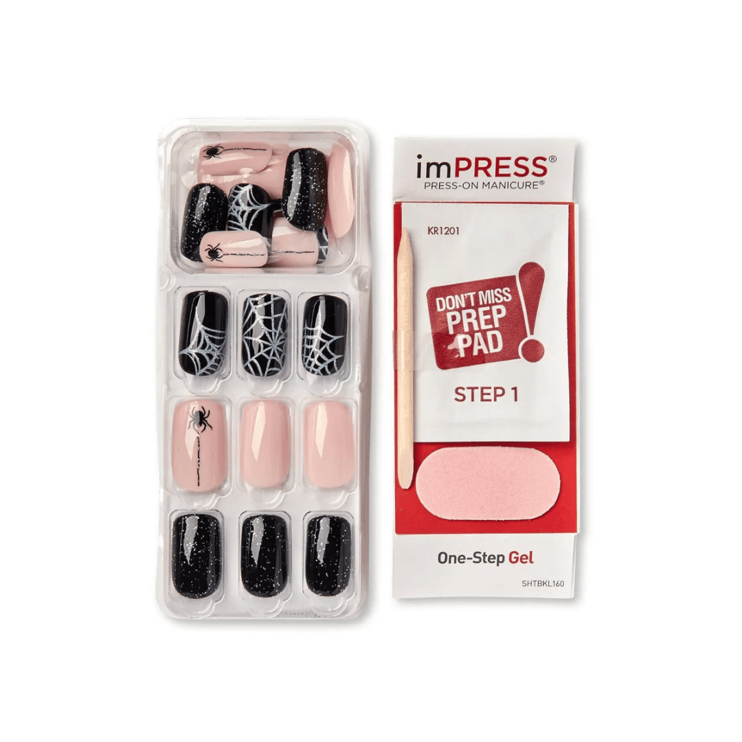 imPRESS press-on manicure set with nail designs and prep pad packaging on a white background