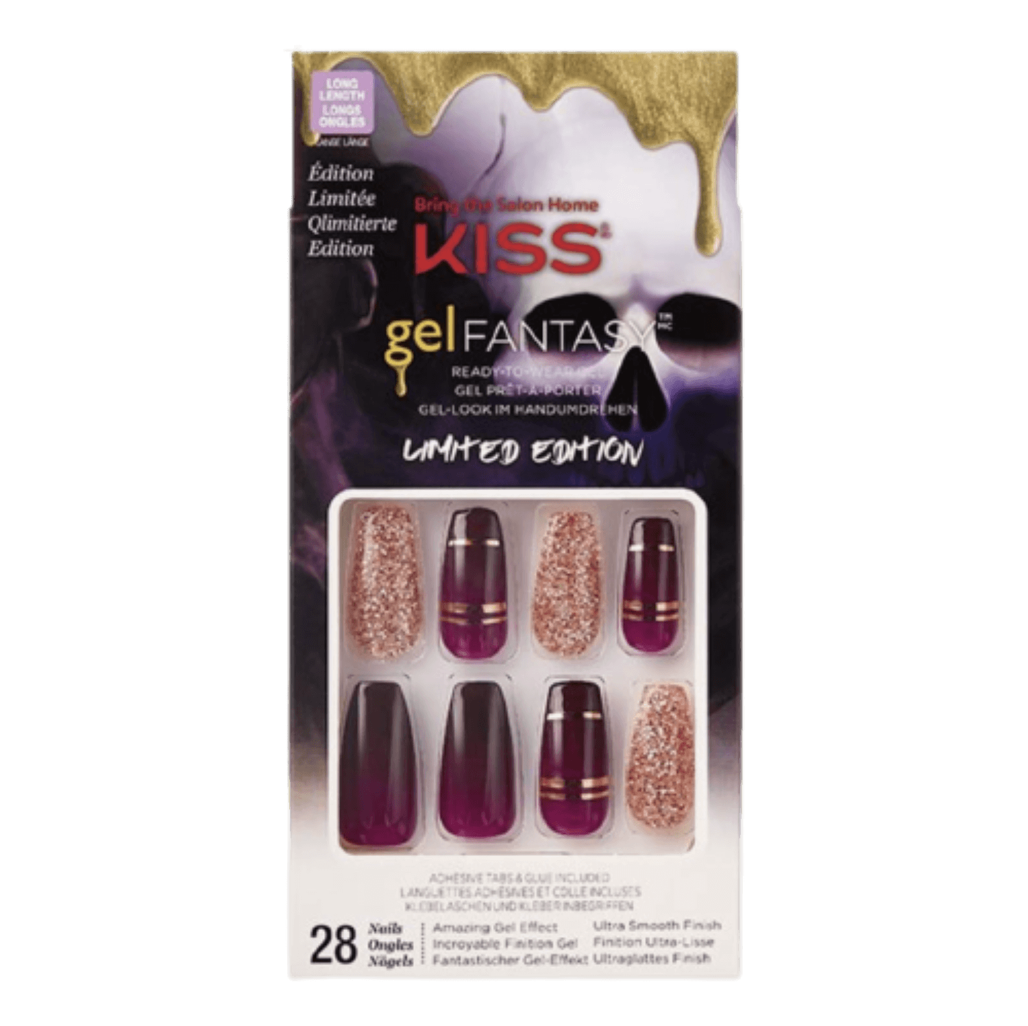 Kiss gelfantasia nail art packaging with limited edition text on a white background