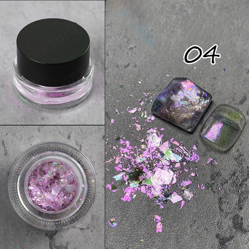 1 Box Aurora Glitter Opal Flakes – Iridescent Sequins Nail Art Powder for Mermaid Nails