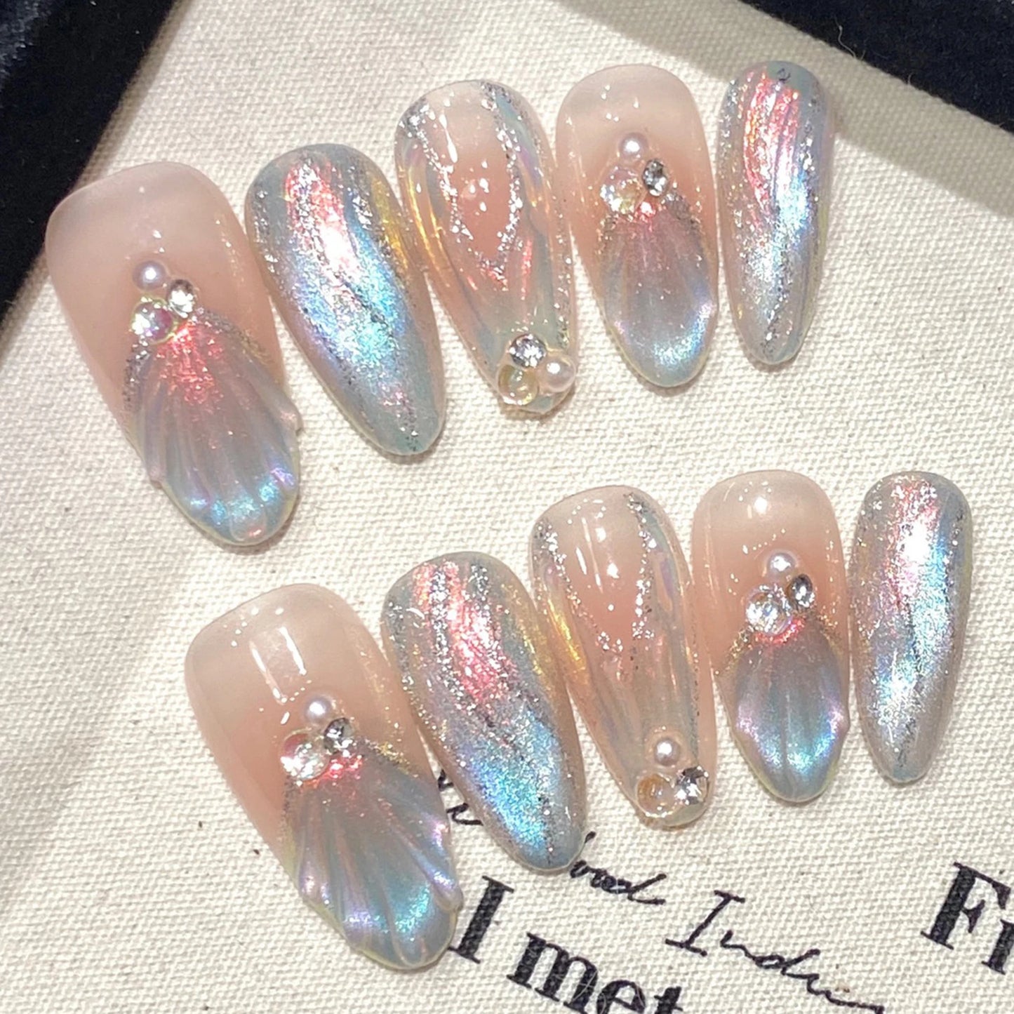 Aurora Mermaid Press On Nails – Handmade Set 10pcs