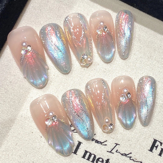 Aurora Mermaid Press On Nails – Handmade Set 10pcs