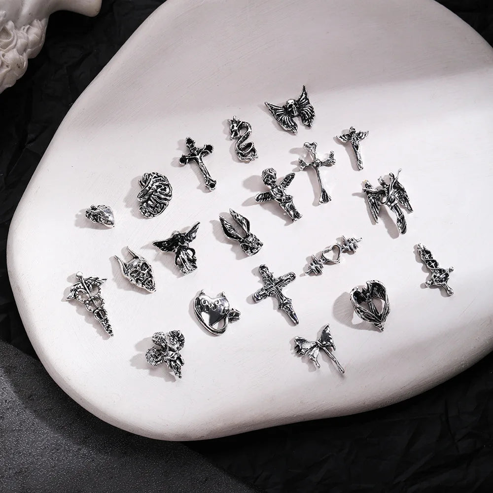 Punk Halloween Nail Art Charms – 3D Gothic, Ghost & Cross