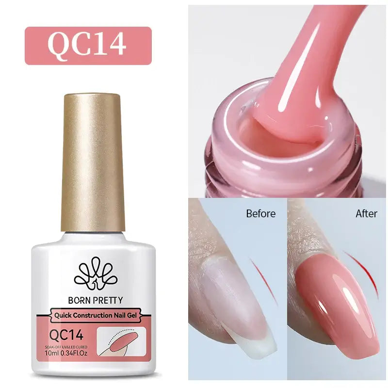 Nail Stamping Polish Born Pretty QC14 nail gel with application before and after on nails
