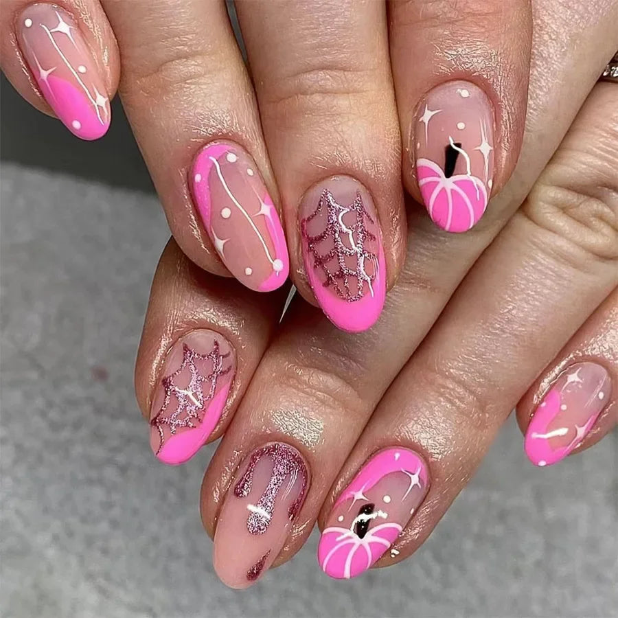 Halloween False Nails – Almond-Shaped Cute Clown