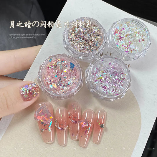 4 Jars Mermaid Sparkle Nail Glitter – Ultra-Thin Holographic & Chrome Flakes