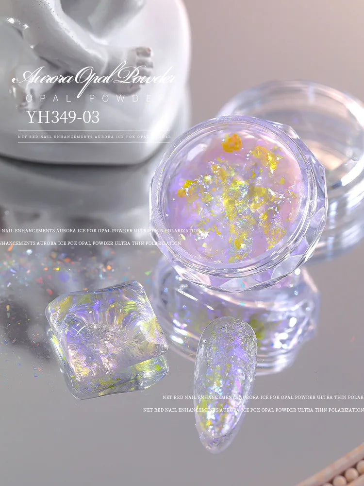 1 Box Aurora Glitter Opal Flakes – Iridescent Sequins Nail Art Powder for Mermaid Nails
