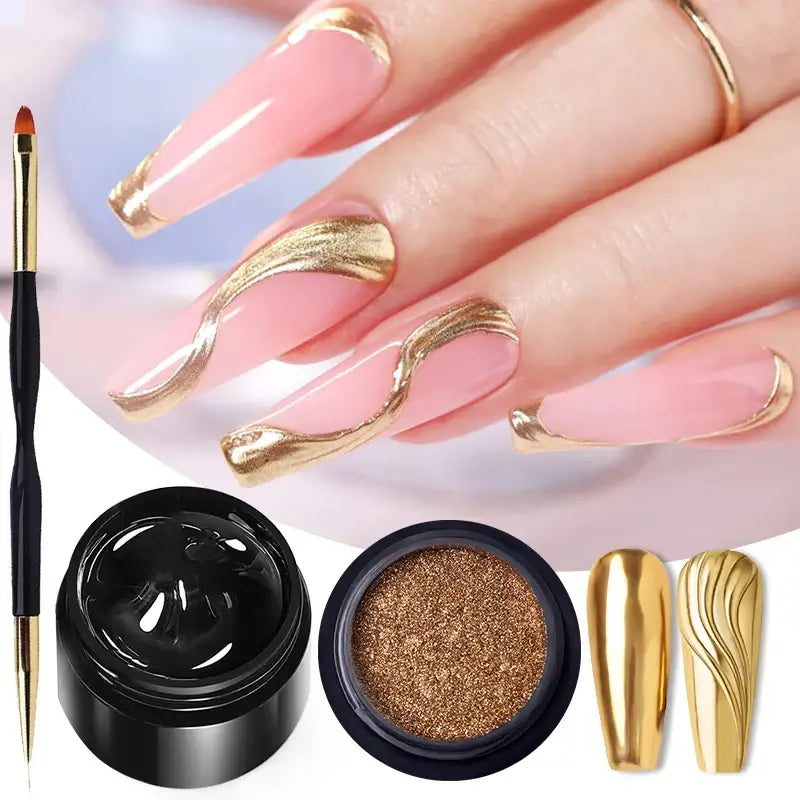 3D Nail Decoration Kit – Mirror Powder & 3D Gel