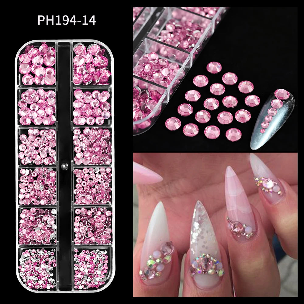 12 Grid Crystal Flatback Nail Rhinestones Set draft