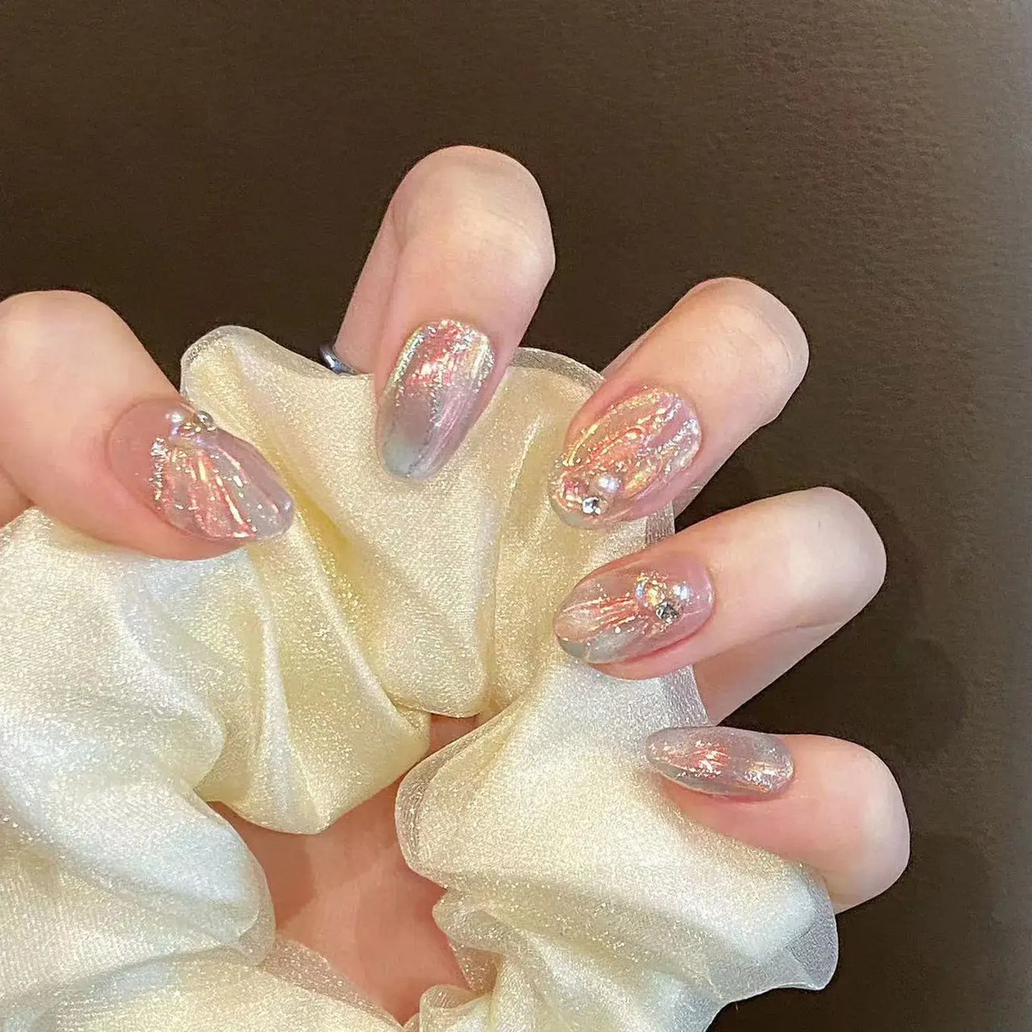 Aurora Mermaid Press On Nails – Handmade Set 10pcs