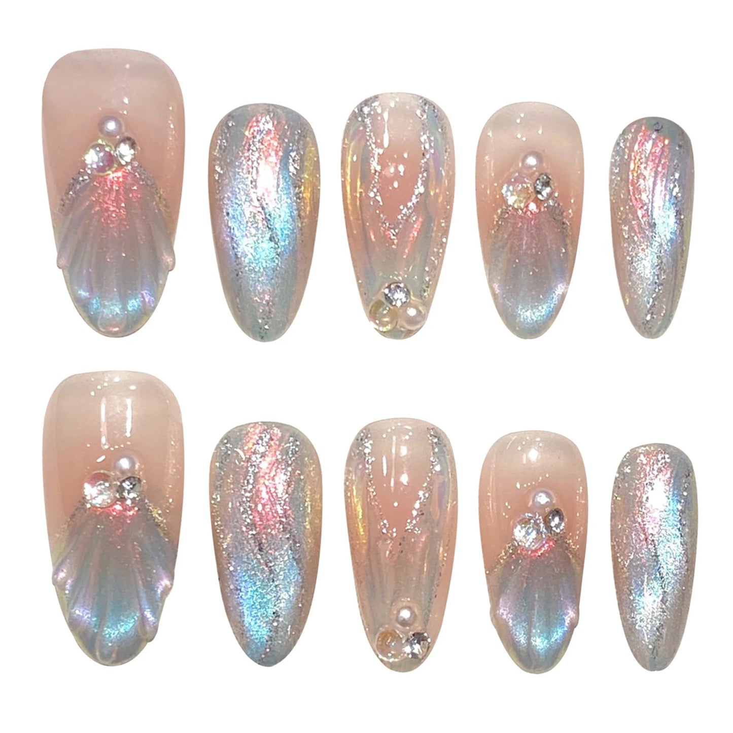 Aurora Mermaid Press On Nails – Handmade Set 10pcs