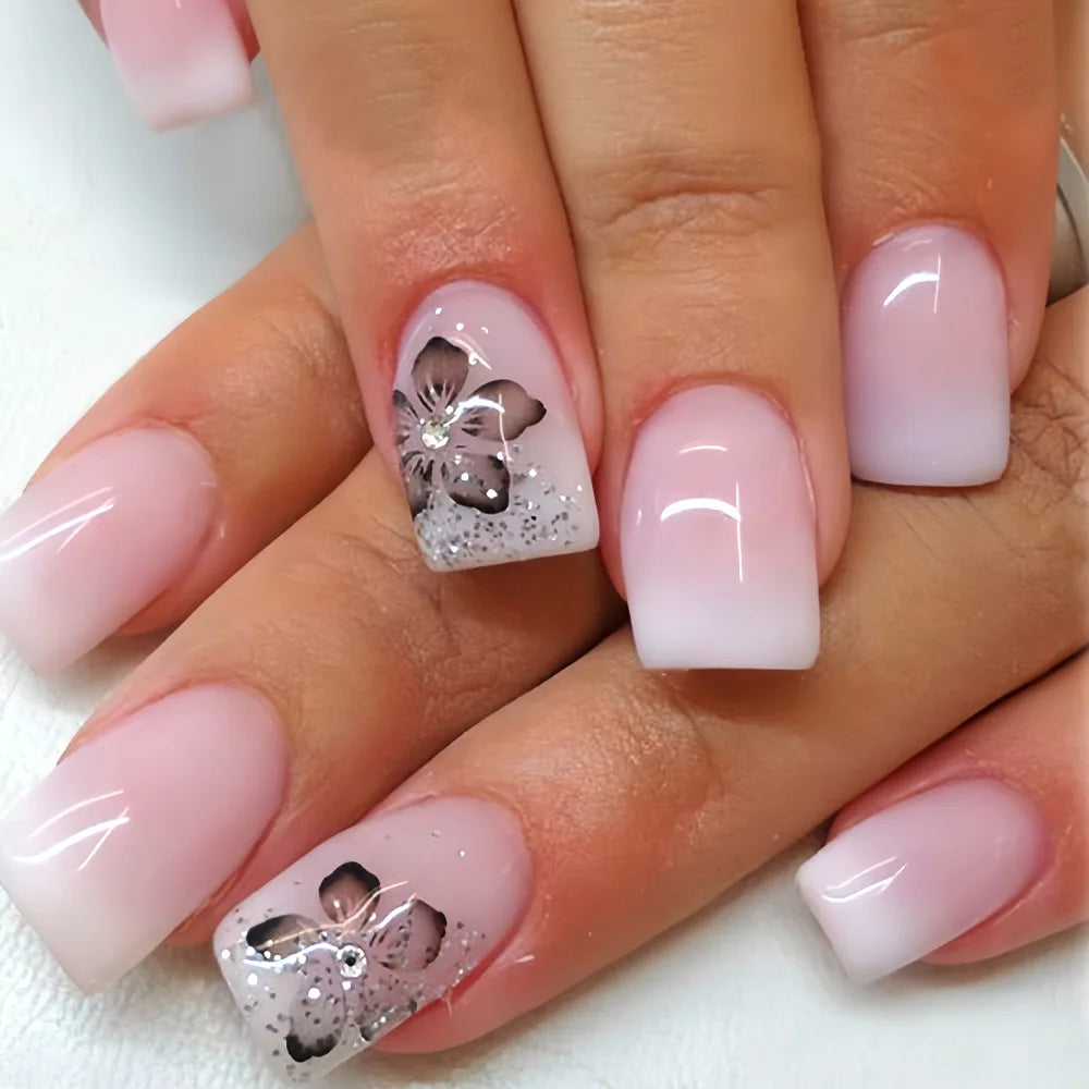 Pink French Tip Short Press On Nails – Elegant Square Nail Set