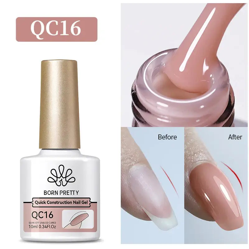 Nail Stamping Polish Born Pretty QC16 nail gel with application on nails shown before and after.