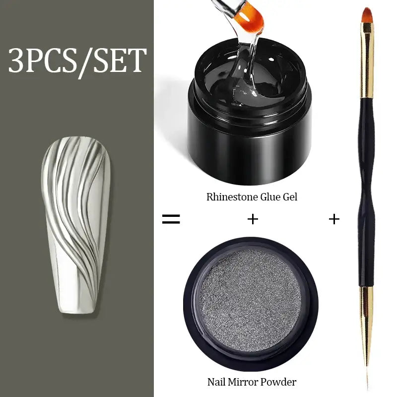 3D Nail Decoration Kit – Mirror Powder & 3D Gel