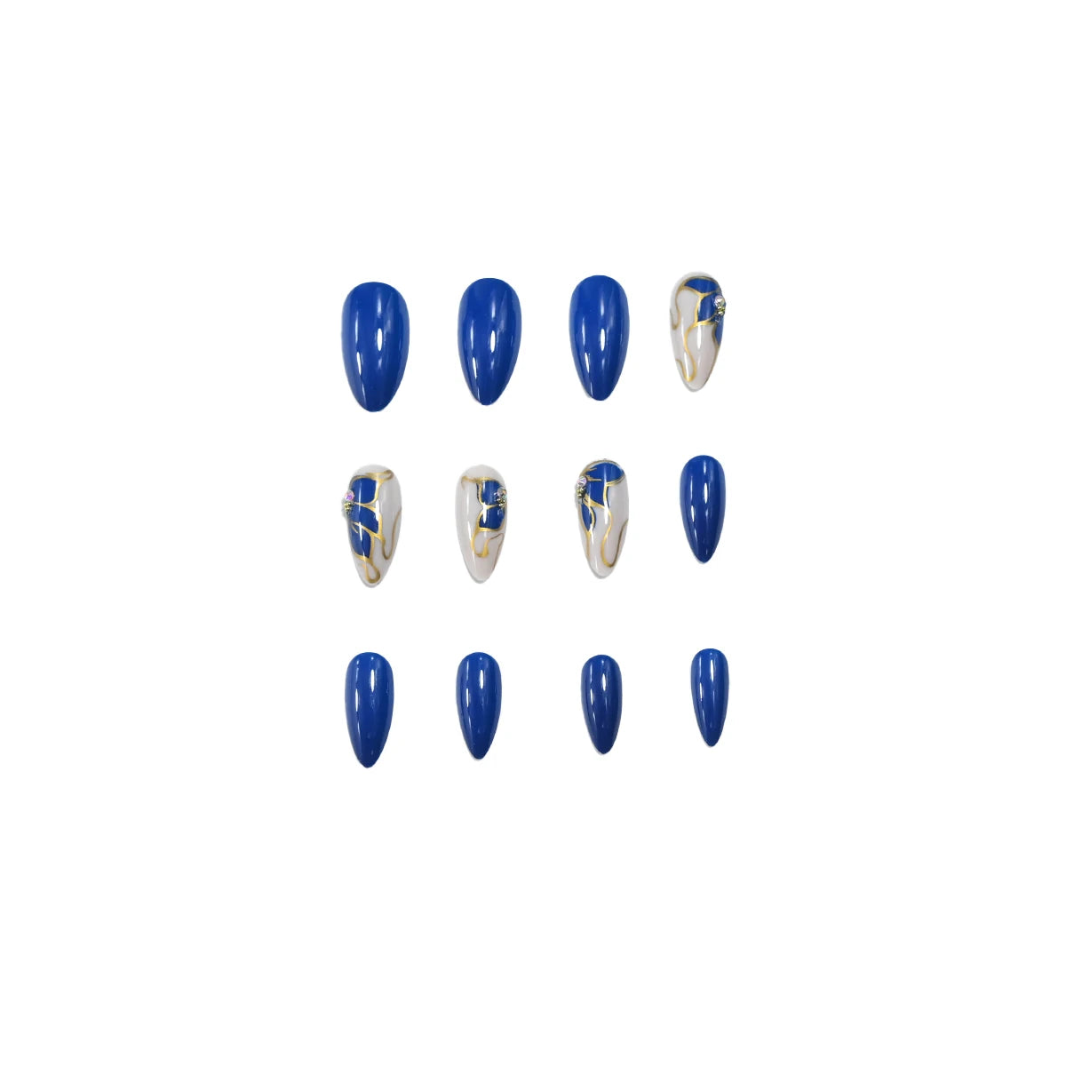 Dark Blue 3D Rhinestone Press On Nails – 24PCS Almond