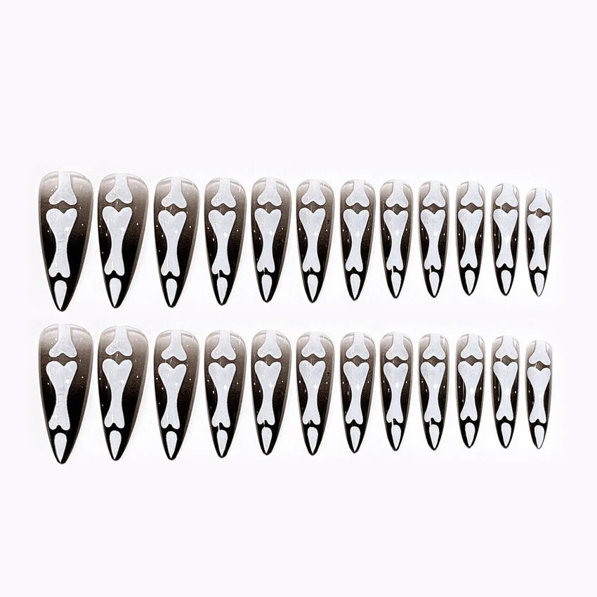 Stiletto skeleton fake Halloween nails for spooky and festive nail art