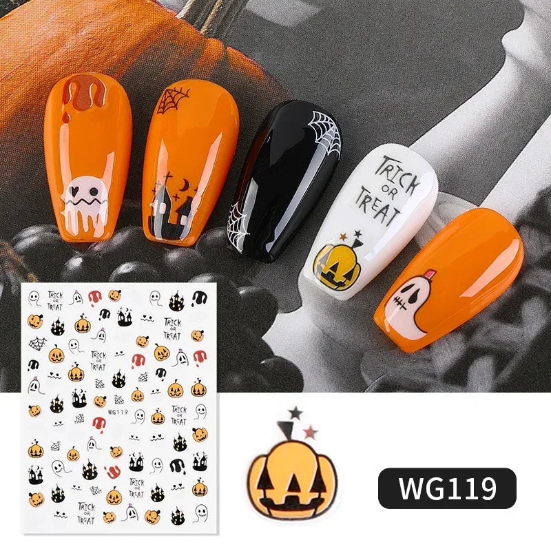 3D pumpkin Halloween nail stickers for spooky and festive nail art